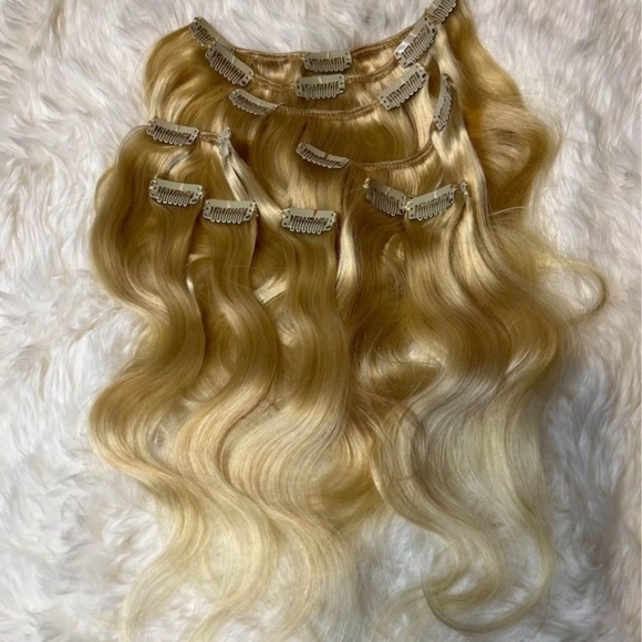 body Wave light Blonde #613 Human hair Clip in Extensions 14 Inch - Picture 3 of 7